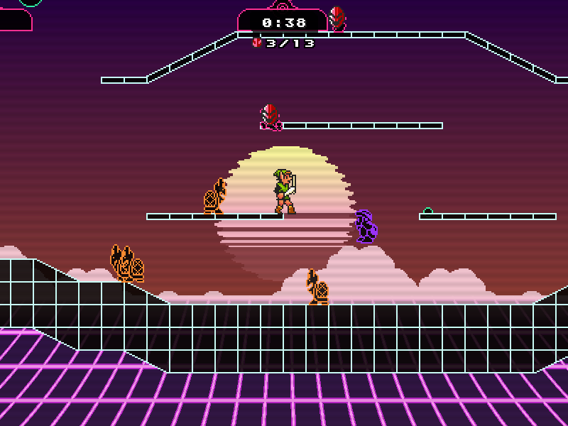 Screenshot of the new Phanto Collection Co. mode. Link is seen fighting against several neon-coloured enemies.